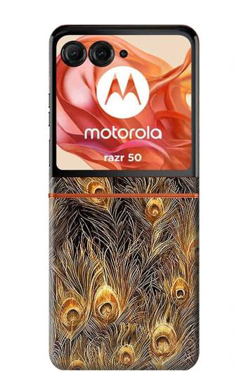 S3691 Gold Peacock Feather Case For Motorola Razr 70,60,50, Razr (2026, 2025, 2024)