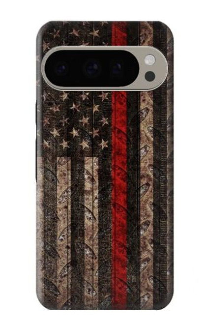 S3804 Fire Fighter Metal Red Line Flag Graphic Case For Google Pixel 9 Pro