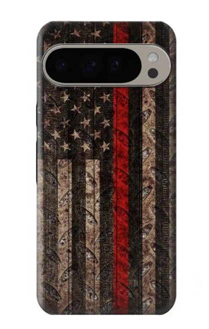 S3804 Fire Fighter Metal Red Line Flag Graphic Case For Google Pixel 9 Pro XL