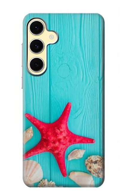 S3428 Aqua Wood Starfish Shell Case For Samsung Galaxy S24 FE