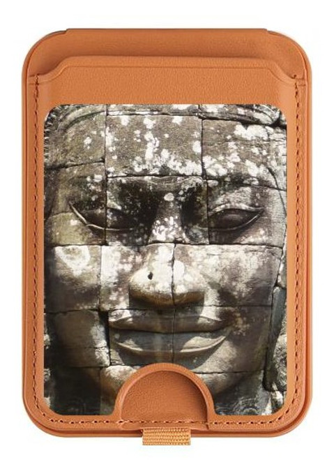 S0314 Ancient Cambodian Buddhism Magnetic Card Holder Wallet Stand with MagSafe for iPhone 16 15 14 13 Pro Max