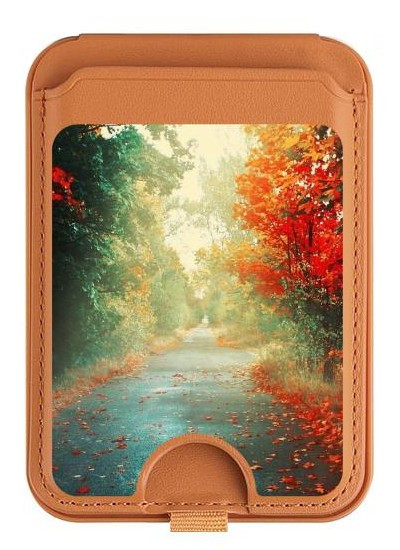 S0913 Road Through The Woods Magnetic Card Holder Wallet Stand with MagSafe for iPhone 16 15 14 13 Pro Max