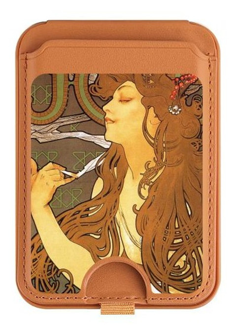 S0969 Alphonse Mucha Job Magnetic Card Holder Wallet Stand with MagSafe for iPhone 16 15 14 13 Pro Max