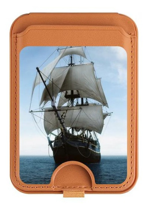 S1096 Sailing Ship in an Ocean Magnetic Card Holder Wallet Stand with MagSafe for iPhone 16 15 14 13 Pro Max