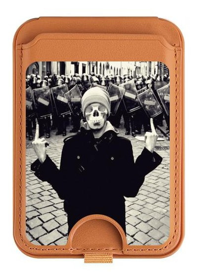 S1108 Skull Mask Man Protester Magnetic Card Holder Wallet Stand with MagSafe for iPhone 16 15 14 13 Pro Max