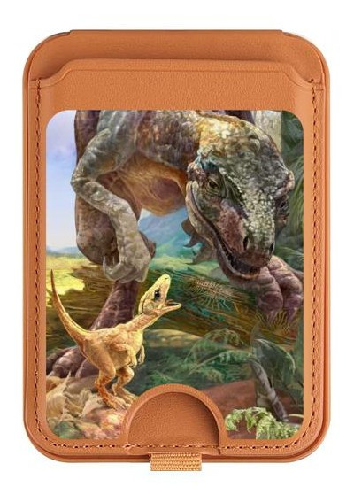 S1290 Dinosaurs T-Rex Magnetic Card Holder Wallet Stand with MagSafe for iPhone 16 15 14 13 Pro Max