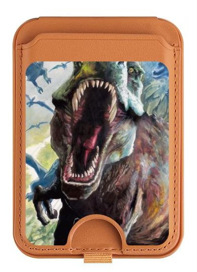 S1453 Trex Tyrannosaurus Rex Dinosaur Magnetic Card Holder Wallet Stand with MagSafe for iPhone 16 15 14 13 Pro Max