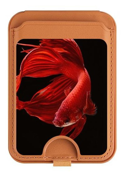 S2092 Red Siamese Fighting Fish Magnetic Card Holder Wallet Stand with MagSafe for iPhone 16 15 14 13 Pro Max