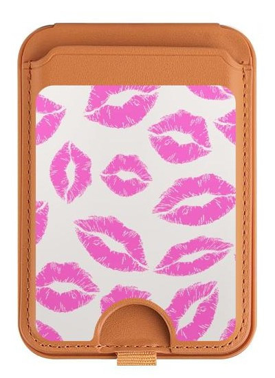 S2214 Pink Lips Kisses Magnetic Card Holder Wallet Stand with MagSafe for iPhone 16 15 14 13 Pro Max