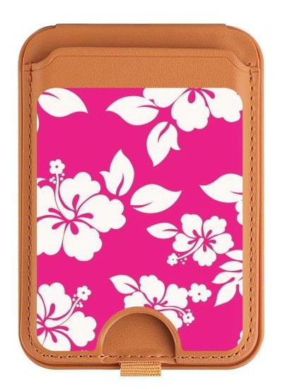 S2246 Hawaiian Hibiscus Pink Pattern Magnetic Card Holder Wallet Stand with MagSafe for iPhone 16 15 14 13 Pro Max