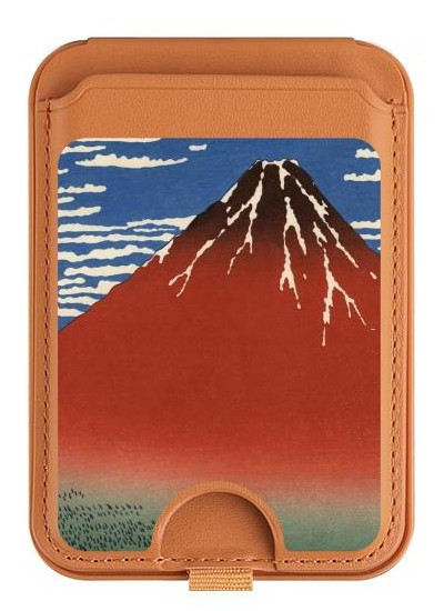 S2390 Katsushika Hokusai Red Fuji Magnetic Card Holder Wallet Stand with MagSafe for iPhone 16 15 14 13 Pro Max