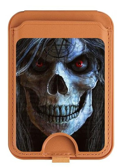 S2585 Evil Death Skull Pentagram Magnetic Card Holder Wallet Stand with MagSafe for iPhone 16 15 14 13 Pro Max