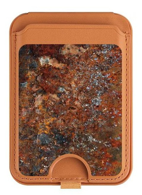 S2714 Rust Steel Texture Graphic Printed Magnetic Card Holder Wallet Stand with MagSafe for iPhone 16 15 14 13 Pro Max