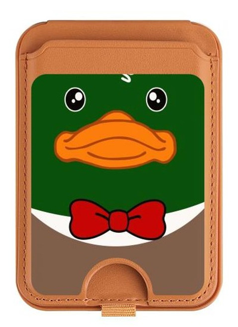 S2762 Green Head Mallard Duck Tuxedo Cartoon Magnetic Card Holder Wallet Stand with MagSafe for iPhone 16 15 14 13 Pro Max