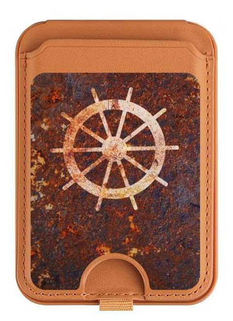 S2766 Ship Wheel Rusty Texture Magnetic Card Holder Wallet Stand with MagSafe for iPhone 16 15 14 13 Pro Max