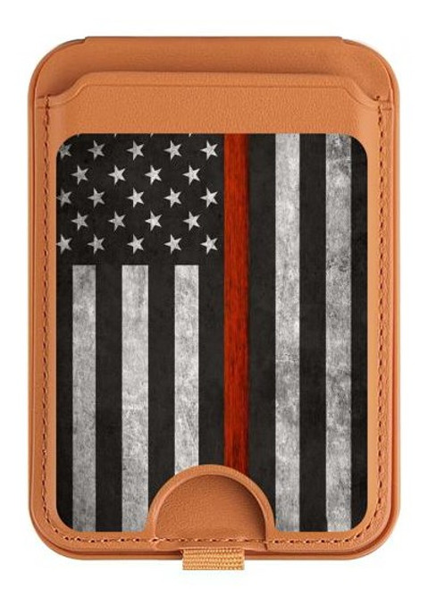 S3472 Firefighter Thin Red Line Flag Magnetic Card Holder Wallet Stand with MagSafe for iPhone 16 15 14 13 Pro Max