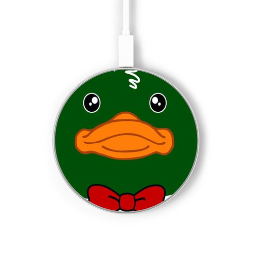 S2762 Green Head Mallard Duck Tuxedo Cartoon Wireless Charger Pad 15W Type-C iPhone Android LED Light Charging Station
