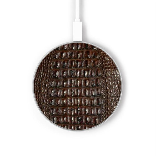 S2850 Brown Skin Alligator Graphic Printed Wireless Charger Pad 15W Type-C iPhone Android LED Light Charging Station