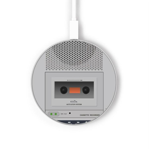 S3953 Vintage Cassette Player Graphic Wireless Charger Pad 15W Type-C iPhone Android LED Light Charging Station