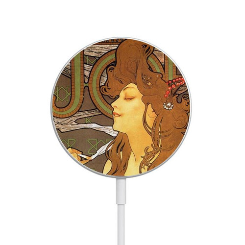 S0969 Alphonse Mucha Job Magnetic Wireless Charger Pad with MagSafe 15W for iPhone 16 15 14 13 12