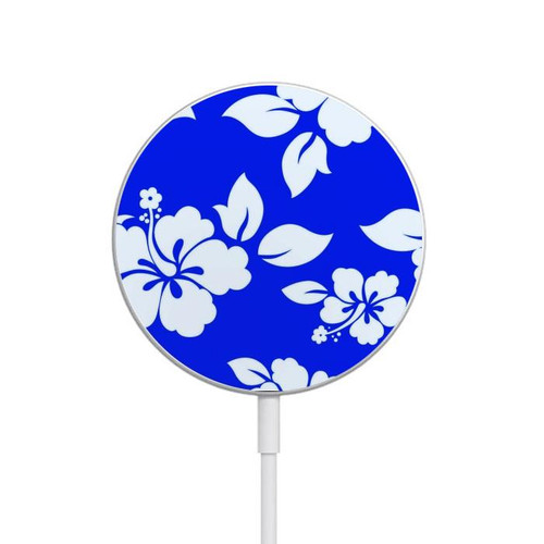 S2244 Hawaiian Hibiscus Blue Pattern Magnetic Wireless Charger Pad with MagSafe 15W for iPhone 16 15 14 13 12