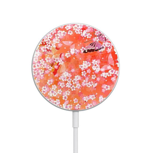 S2543 Japanese Kimono Style Flower Pattern Magnetic Wireless Charger Pad with MagSafe 15W for iPhone 16 15 14 13 12