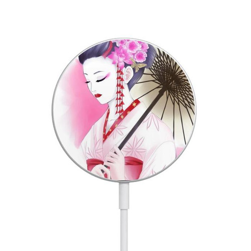 S2579 Japanese Traditional Geisha Kimono Magnetic Wireless Charger Pad with MagSafe 15W for iPhone 16 15 14 13 12