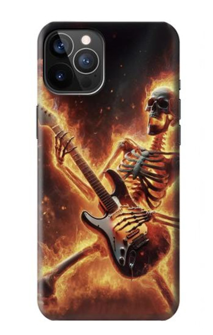 S3984 Fire Skeleton Playing Guitar Case For iPhone 12, iPhone 12 Pro