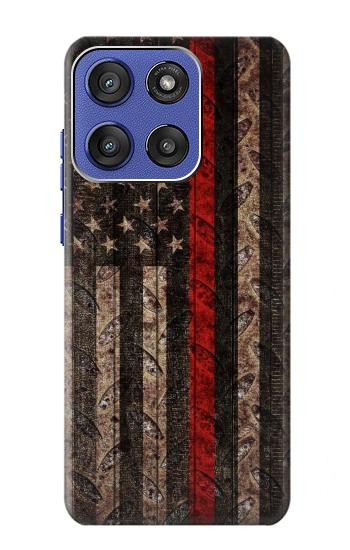 S3804 Fire Fighter Metal Red Line Flag Graphic Case For Motorola Moto G Stylus 5G (2025,2026), Edge 60 Stylus