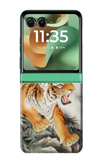 S2751 Chinese Tiger Brush Painting Case For Motorola Razr 70+,60+, Razr+ (2026, 2025, 2024)