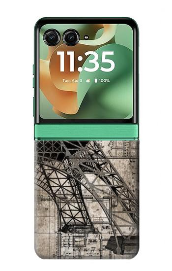 S3416 Eiffel Tower Blueprint Case For Motorola Razr 70+,60+, Razr+ (2026, 2025, 2024)