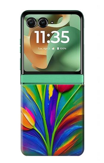 S3926 Colorful Tulip Oil Painting Case For Motorola Razr 70+,60+, Razr+ (2026, 2025, 2024)