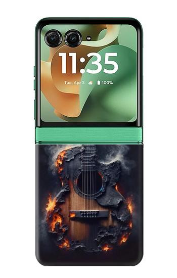 S3972 Burned Acoustic Guitar Graphic Case For Motorola Razr 70+,60+, Razr+ (2026, 2025, 2024)