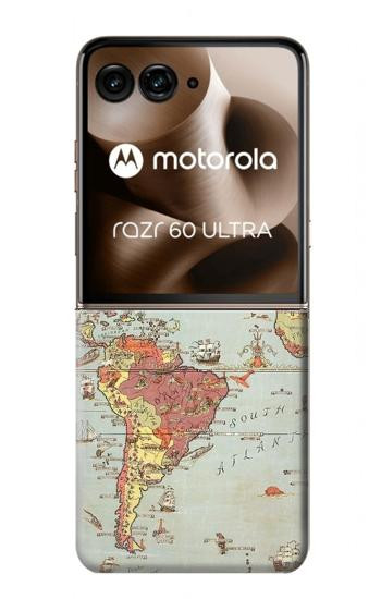 S3418 Vintage World Map Case For Motorola Razr 70 Ultra, 60 Ultra, 50 Ultra, Ultra 2026, Ultra 2025