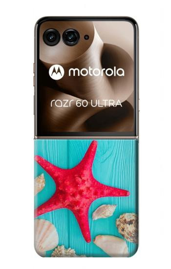 S3428 Aqua Wood Starfish Shell Case For Motorola Razr 70 Ultra, 60 Ultra, 50 Ultra, Ultra 2026, Ultra 2025