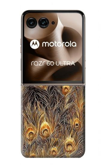 S3691 Gold Peacock Feather Case For Motorola Razr 70 Ultra, 60 Ultra, 50 Ultra, Ultra 2026, Ultra 2025