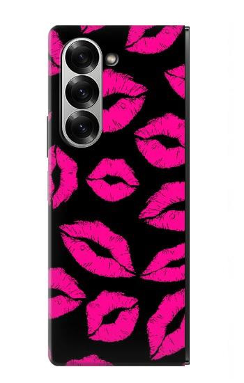 S2933 Pink Lips Kisses on Black Case For Samsung Galaxy Z Fold 7