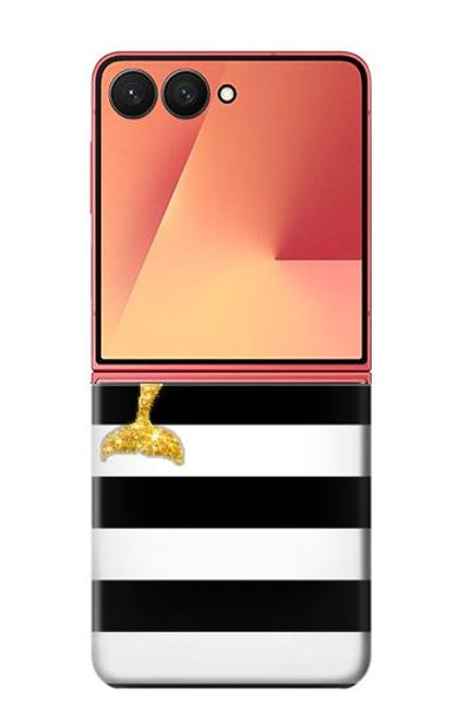 S2882 Black and White Striped Gold Dolphin Case For Samsung Galaxy Z Flip 7