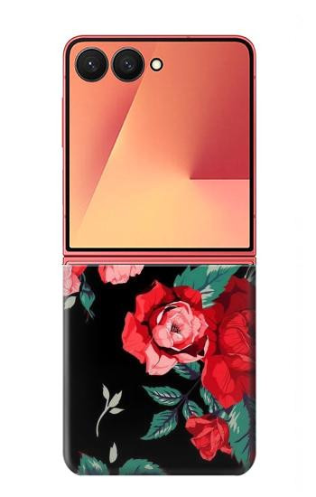 S3112 Rose Floral Pattern Black Case For Samsung Galaxy Z Flip 7