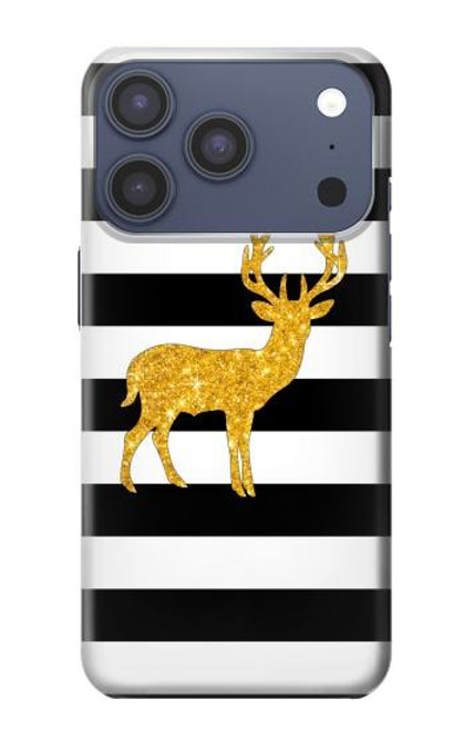 S2794 Black and White Striped Deer Gold Sparkles Case For iPhone 17 Pro