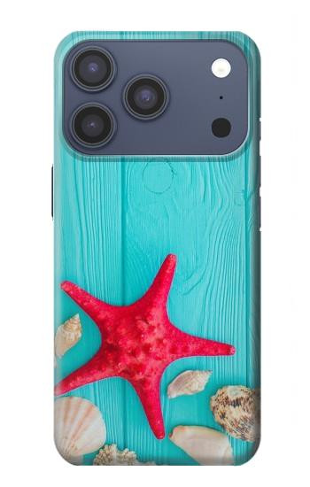 S3428 Aqua Wood Starfish Shell Case For iPhone 17 Pro, 18 Pro