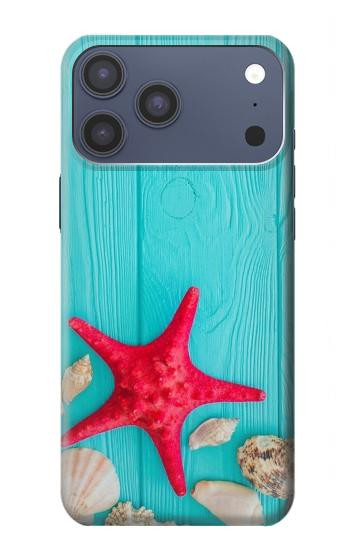 S3428 Aqua Wood Starfish Shell Case For iPhone 17 Pro Max, 18 Pro Max