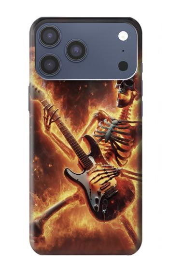 S3984 Fire Skeleton Playing Guitar Case For iPhone 17 Pro Max, 18 Pro Max
