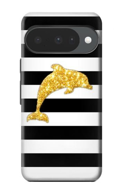 S2882 Black and White Striped Gold Dolphin Case For Google Pixel 10, 10 Pro