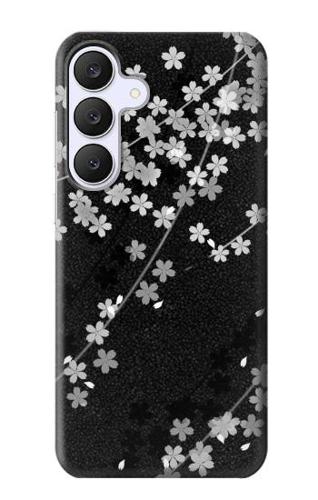 S2544 Japanese Kimono Style Black Flower Pattern Case For Samsung Galaxy S25 FE, S26 FE
