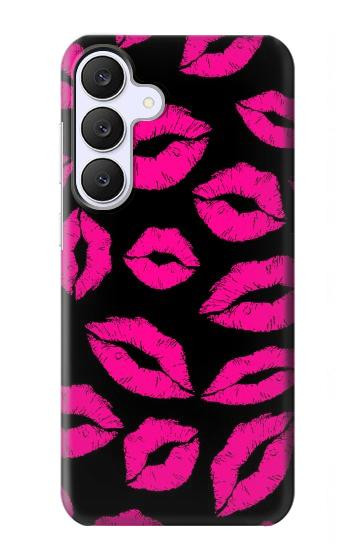 S2933 Pink Lips Kisses on Black Case For Samsung Galaxy S25 FE, S26 FE