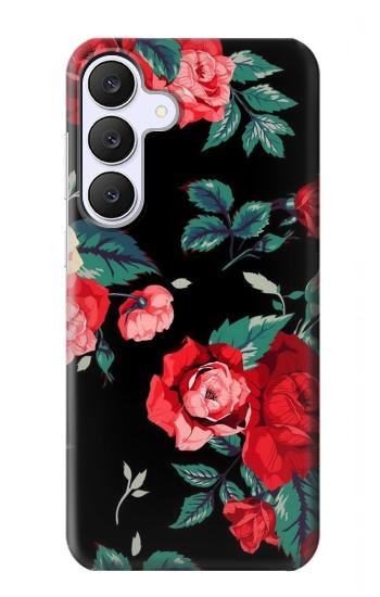 S3112 Rose Floral Pattern Black Case For Samsung Galaxy S25 FE