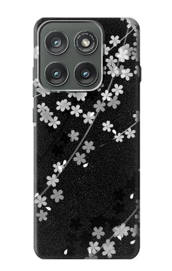 S2544 Japanese Kimono Style Black Flower Pattern Case For Motorola Edge (2025)