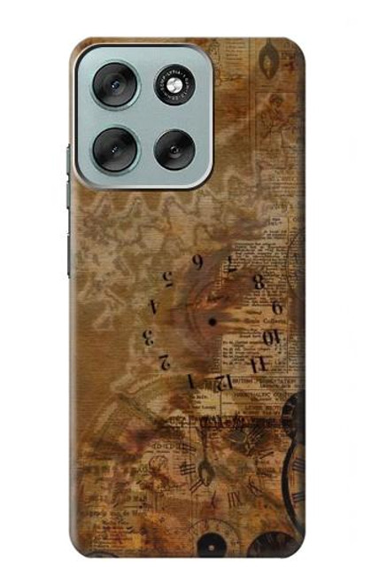 S3456 Vintage Paper Clock Steampunk Case For Motorola Moto G56
