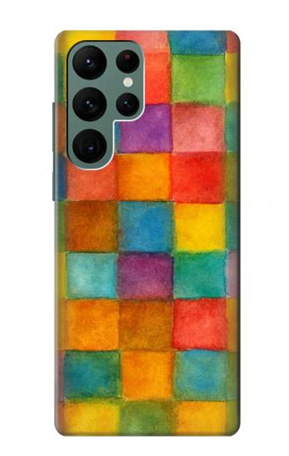 S4077 Water Color Painting Colorful Check Pattern Case For Samsung Galaxy S22 Ultra